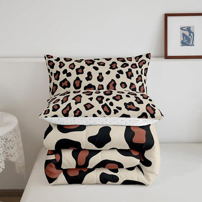 Feelyou Leapord Comforter Set Full Size Leopard Print Comforter for Boys Girls Teens Cheetah Print Bedding Set Morden Duvet Set Room Decor Pale Brown Quilt Set