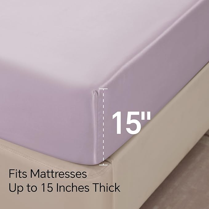 BEDELITE Satin Sheets Full Size Bed Set, Luxury Soft Lavender Silky Sheets for Hair and Skin, Similar to Silk Bed Sheets Set 4 Pieces with 1 Deep Pocket Fitted Sheet, 1 Flat Sheet, and 2 Pillowcases