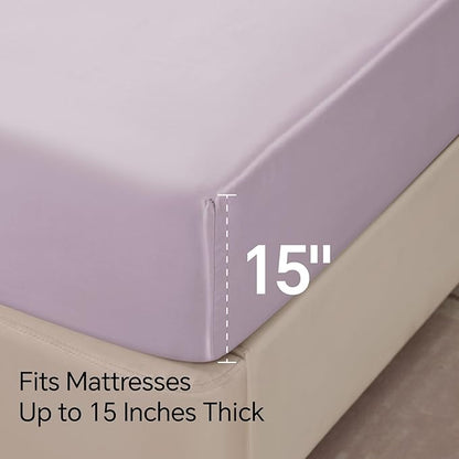 BEDELITE King Size Sheets Set, Luxury Soft Lavender Satin Sheets for Hair and Skin, Similar to Silk Bed Sheets Set 4 Pieces with 1 Deep Pocket Fitted Sheet, 1 Flat Sheet, and 2 Pillowcases