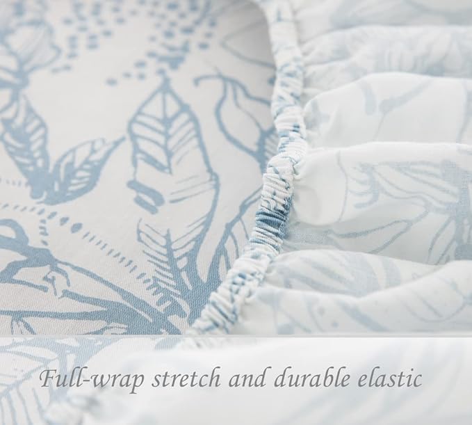DAUAOTO Twin XL Cotton Sheets Set Printed Bedding Sets, Up to 14" Deep Mattress, Pattern Bedlinen for Twin Extra Long Bed Blue Floral
