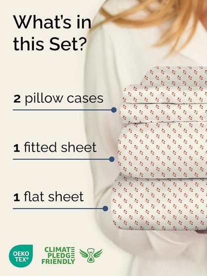 Floral Sheets - Flower Print Bed Sheet Set - 1 Flat, 1 Fitted & 2 Pillowcases w/ Deep Pockets - Comfy, Wrinkle & Fade Free - Boho Botanical Bedding - Soft, Breathable and Cooling - Cal King Size Set