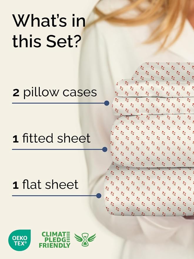Floral Sheets - Flower Print Bed Sheet Set - 1 Flat, 1 Fitted & 2 Pillowcases w/ Deep Pockets - Comfy, Cozy, Wrinkle & Fade Free - Boho Botanical Bedding - Soft, Breathable & Cooling - King Size Set