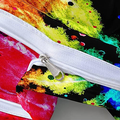 Colorful Tie-Dye Duvet Cover Set Full Size Watercolor Rainbow Tie Dye Comforter Cover Abstract Art Bed Set Bedding Bedroom