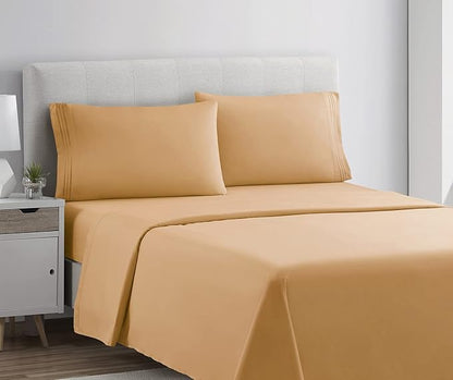 Clara Clark Bed Sheets, Premier 1800 Series 4 Piece Bed Sheet Set, Deep Pocket, Wrinkle, Fade, Stain Resistant, Luxury Soft Bedding Sheets & Pillowcases, King, Apricot Orange