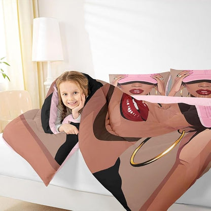 Erosebridal Black Girls Queen Bedding Set Fashion Black Woman Comforter Set for Girls Kids Vogue Fashionable Gorgeous Quilt for Teens Children Women African Princess Magical Bedding Comforter Sets