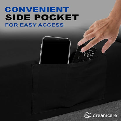 DREAMCARE Queen Size Sheets - Cooling Bed Sheets - 4pcs Set - up to 15" Deep Pocket Queen Sheet Set - Sheets Queen Size Bed - Soft & Long Lasting 100% Fine Brushed Polyester with Side Pocket - Black