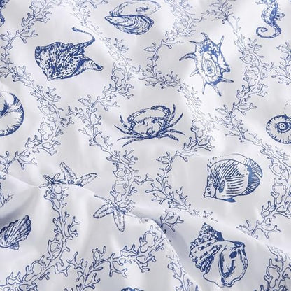 BLOOMHAVEN Full Size Comforter Sets-7 Pieces Coastal Blue Bed in a Bag