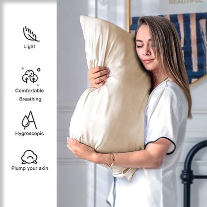Silk Pillow Cases 2 Pack,Soft Breathable and Sliky Standard Size Pillow Cases Set of 2,Natural Mulberry Silk Pillowcase Set of 2 for Hair and Skin with Hidden Zipper (Champagne,20"X 26",2pcs)