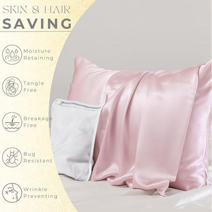 PROMEED 23 Momme Grade 6A+ Pink Silk Pillowcase with Zipper, Premium Mulberry Silk Pillow Cases for Women Hair, Natural Silk Anti Acne Pillowcase (Queen 20"x30", Pink)
