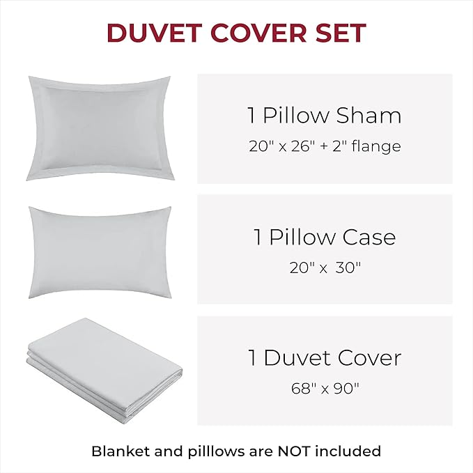 Mellanni Duvet Cover Set - 3 PC Iconic Collection Bedding Set - Hotel Luxury, Extra Soft & Cooling - Microfiber - Button Closure and Corner Ties (Twin, Light Gray)