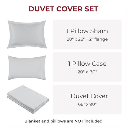 Mellanni Duvet Cover Set - 3 PC Iconic Collection Bedding Set - Hotel Luxury, Extra Soft & Cooling - Microfiber - Button Closure and Corner Ties (Twin, Light Gray)