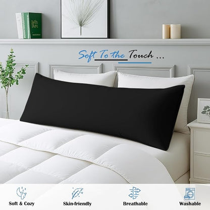 Comfort Beddings Body Pillowcase, 100% Organic Cotton 600 Thread Count Sateen, Soft Cooling Black, 1-Pack, Hidden Zipper Closure, Hotel Quality, Fade & Shrink Resistant, 20 x 54 Inches
