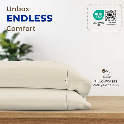Thread Spread 100% Egyptian Cotton Pillow Cases Queen Size Set of 2 - Luxury 1000 Series Paradise Collection Queen Pillow Cases (Ivory), Soft Cooling Sateen Hotel Egyptian Cotton Pillowcases