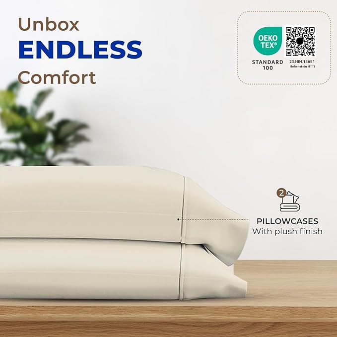 Thread Spread 100% Egyptian Cotton King Size Pillow Cases Set of 2 - Luxury 1000 Series Paradise Collection Pillow Cases King Size (Ivory), Soft Cooling Hotel Egyptian Cotton Pillowcases