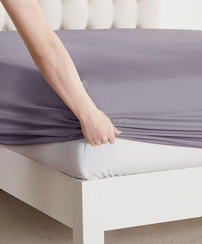 Clara Clark Bed Sheets, Premier 1800 Series Bed Sheet Set, Deep Pocket, Wrinkle, Fade, Stain Resistant, Luxury Soft Bedding Sheets & Pillowcases, Queen, Grayish Purple