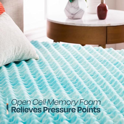 Linenspa 3 Inch Gel Memory Foam Mattress Topper – Egg Crate Style, Reversible for two feels – Promotes Airflow & Relieves Pressure Points – Full