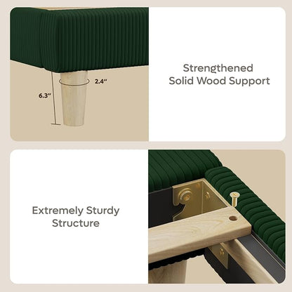 Bestier Full Bed Frame with Adjustable Headboard,LED Light,Green | Easy Assembly,LED Lighting Headboard,No Squeaks,Vertical Channel Corduroy Upholstered,Wood Slats Support,No Box Spring Needed