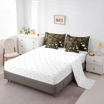 Wild Flowers Leaves Twin Comforter Set with Sheets Bed in a Bag 7 Pcs,Spring Botanical PlantsBed Set,Retro Country Decor Bedding Sets with Comforter,Flat,Fitted Sheet,Pillowcases,Pillow Covers