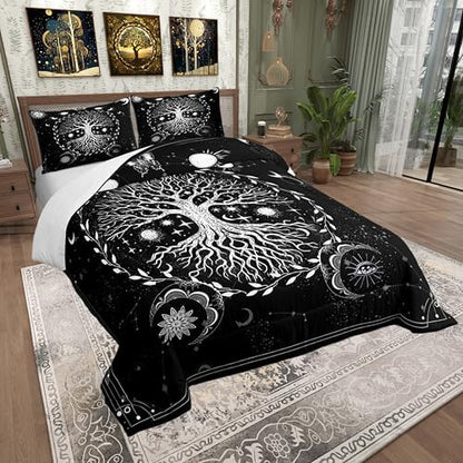 Sun Moon Astrology Comforter for Boys Kids Girls Boho Galaxy Comforter Set Full Size Home Decor Soft Trees Bedding Set Constellation Teens Bedroom Down Duvet,1 Comforter with 2 Pillowcase