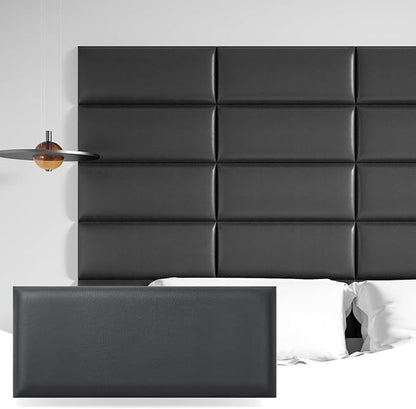 Art3d 6-Pack Peel and Stick Upholstered Headboard, 9.84 x 23.62 in, Black | Self Adhesive, Upholstered Padded Panels, Fits Multiple Bed Sizes, Sound Absorbing, Ideal for Bedroom