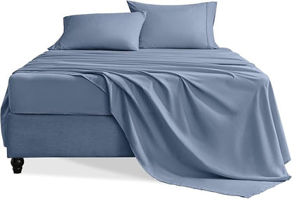 Queen Sheet Set, 4 Pieces Hotel Luxury Soft Microfiber Queen Bed Sheets Set, Up to 16" Deep Pockets, Oeko-Tex Sheets with Elastic, Breathable, Wrinkle Free (Grey Blue, Queen)