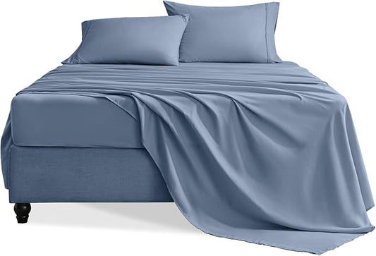 Twin Sheets Set, 3 Pieces Hotel Luxury Soft Microfiber Bed Sheets Set, Up to 16" Deep Pockets, Oeko-Tex Sheets with Elastic, Breathable, Wrinkle Free (Grey Blue, Twin)