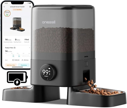 oneisall 2.4G Cordless Automatic Cat Feeder, 20 Cups/5L | 100-Day Rechargeable Battery Life, Time Meal, App Remote Control, Large Kibble, Timed Meals, Feed Now, Precise Portions