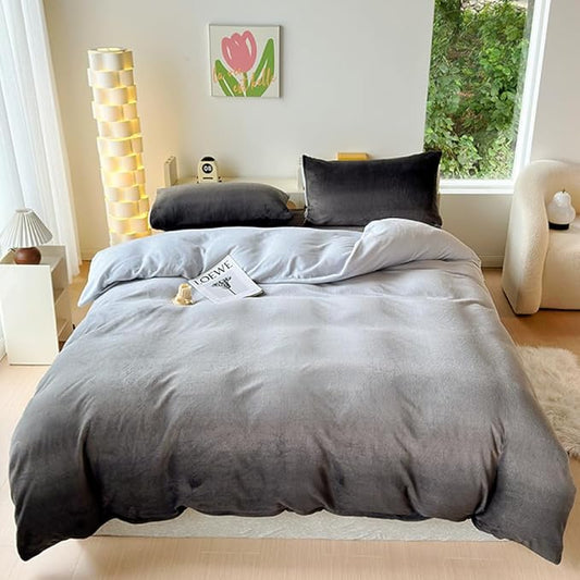 CLOTHKNOW Grey Silver Full Size Comforter Set Velvet Bedding Comforter Sets Soft Gray Comforter with 2 x Pillow Cases