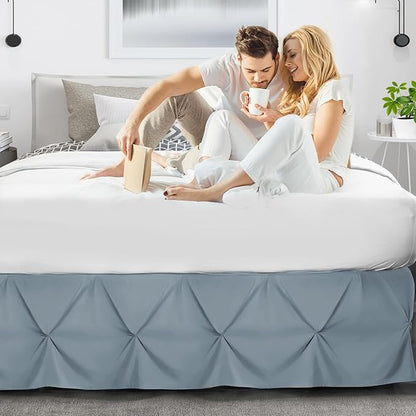 Nestl Stone Blue Bed Skirt Twin Size, Pinch Pleat Twin Bed Skirt, 14" Inch Drop Twin Bedskirt, Hotel Quality Stone Blue Bed Skirts, Premium Microfiber Bedskirt for Twin Bed, Stone Blue Twin Bed Skirt