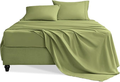 King Size Sheets Set, 4 Pieces Hotel Luxury Soft Microfiber Bed Sheets Set, Up to 16" Deep Pockets, Oeko-Tex Sheets with Elastic, Breathable, Wrinkle Free (Green, King)