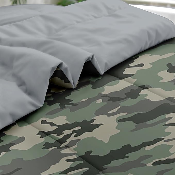 Comforter Set Queen Size, Camo Army Camouflage 7 Pcs Bedding for Kids and Adults, Military Bed Sheet Sets with Fitted Sheet 2 Pillowcase & 2 Sham for Bedroom Bed Decor
