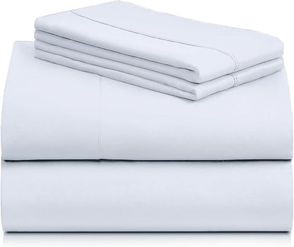 LuxClub 4 PC Sheet Set Bed Sheets Deep Pockets 16" Eco Friendly Wrinkle Free Cooling Machine Washable Hotel Bedding Silky Soft - Baby Blue Full