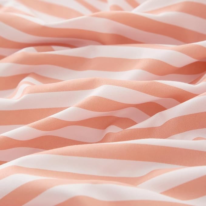 LifeTB King Size Comforter Set Pink White Stripes Pattern Comforter Modern Striped Comforter Set Fluffy Lightweight 3 Pieces Bedding Comforter Farmhouse Stripes Boho Bed Comforter with 2 Pillowcases