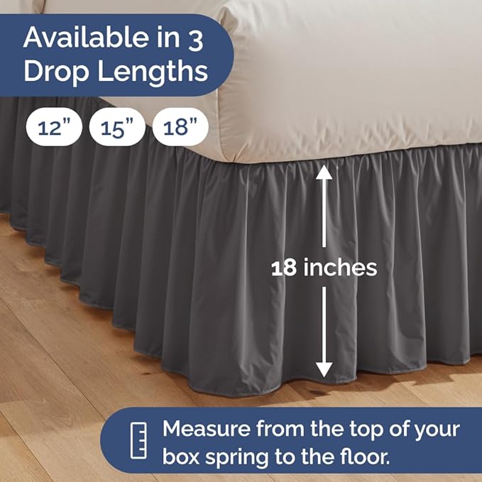 Bedskirt Full Size Ruffle - 18 inch Drop Dust Ruffle Bed Skirt with Platform - Ultra-Soft, Easy Fit, Premium Hotel Quality - Wrinkle, Fade & Shrink Resistant - For Women, Men, Kids & Teens - Dark Grey