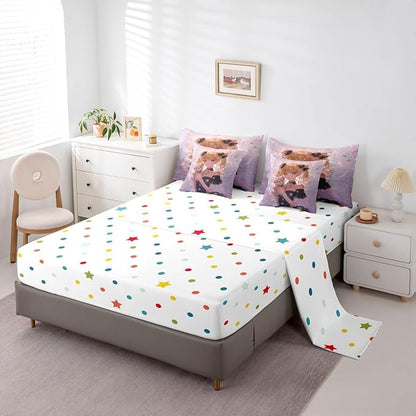 Erosebridal Bow Girls Bedding Set Pink Kawaii Cartoon Anime Kids Twin Comforter Set 7 Piece,Romantic Aesthetic Princess Bed in A Bag Japanese Style Girl Bed Set