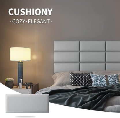 Art3d 4-Pack Peel and Stick Upholstered Headboard, 9.85 x 23.62 in, Grey | Self Adhesive, Upholstered Padded Panels, Fits Multiple Bed Sizes, Sound Absorbing, Ideal for Bedroom