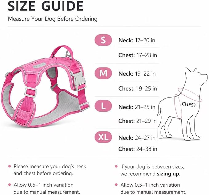No Pull Dog Harness with Built-in Hidden AirTag & GPS Tracker Holder, Reflective Adjustable Escape-Proof Vest Harness for Small & Medium Dogs (Hot Pink, S)