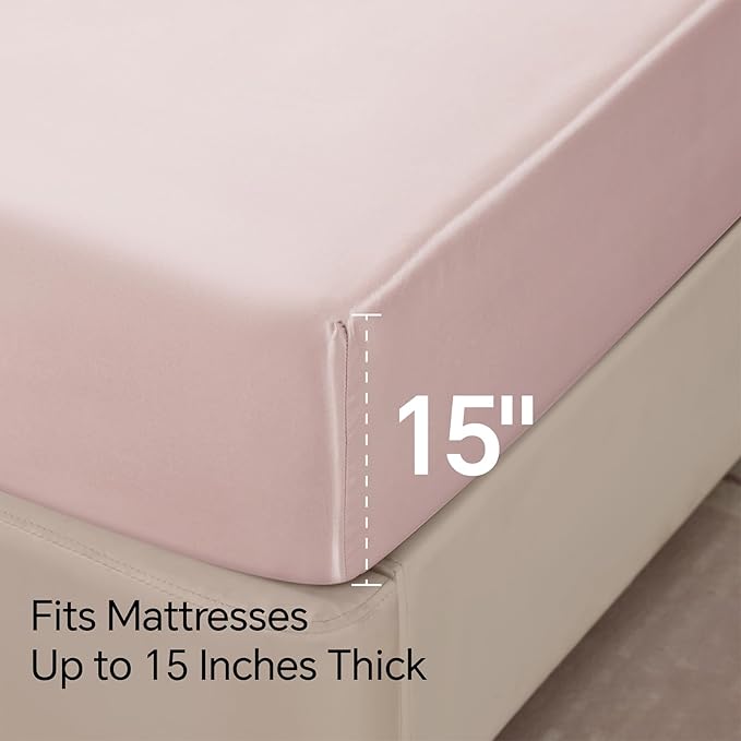 BEDELITE Satin Sheets Twin Size Bed Set, Luxury Soft Pink Silky Sheets for Hair and Skin, Similar to Silk Bed Sheets Set 3 Pieces with 1 Deep Pocket Fitted Sheet, 1 Flat Sheet, and 1 Pillowcase