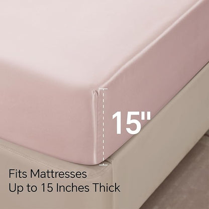 BEDELITE Satin Sheets Queen Size Bed Set, Luxury Soft Pink Silky Sheets for Hair and Skin, Similar to Silk Bed Sheets Set 4 Pieces with 1 Deep Pocket Fitted Sheet, 1 Flat Sheet, and 2 Pillowcases