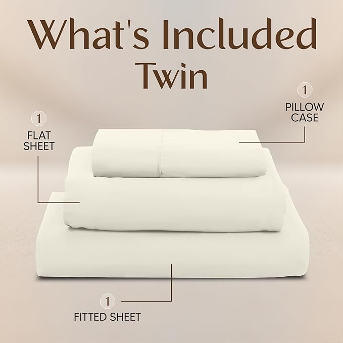 Utopia Bedding Twin Sheet Set – 3 Piece Bed Sheets for Twin Size Bed, Soft and Breathable Microfiber, Includes 1 Fitted Sheet, 1 Flat Sheet and 1 Pillowcase – Oeko-Tex (Ivory)