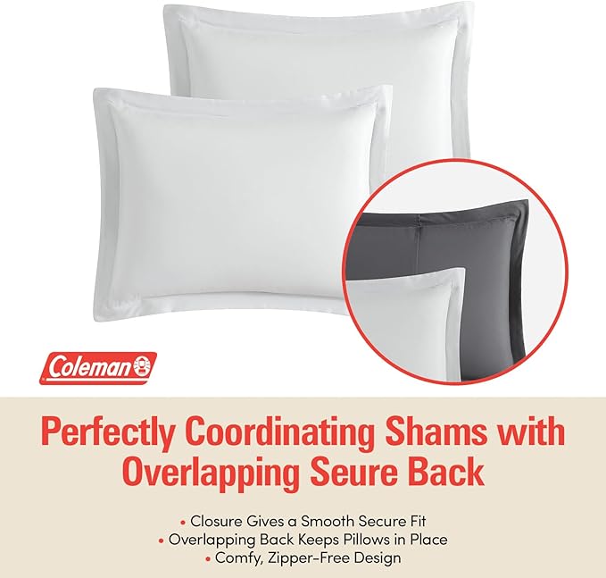 Coleman Queen Comforter Set Reversible Bed-in-a-Bag– Double-Sided Color Options, All-Season Comforter + Shams + Sheets – Perfect for Home, Cabin or Camp Use, Silver/Gray