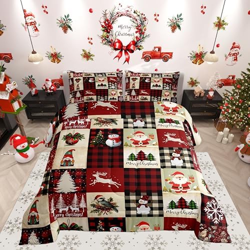 Castle Fairy Christmas Kids Comforter Set Cartoon Snowman Bedding Set for Boys Girls Christmas Tree Decor Comforter Santa Claus Xmas Theme Duvet Set Bedroom Comforter Inner Fill 3Pcs King Size