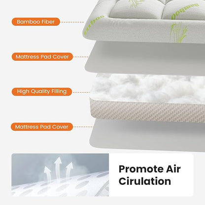 Sweetcrispy Ultra Soft Mattress Topper Queen Size - Viscose Made from Bamboo Pillow Top Mattress Pad for Breathable Cooling & Back Pain Relief, Deep Pocket Comfort Bed Topper, Green