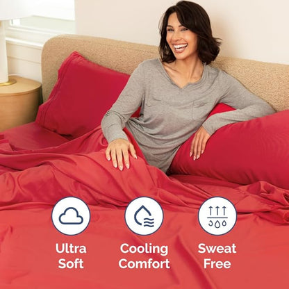 Full XL Bed Sheet - 4 Piece Full XL Bed Sheets Set - Soft, Breathable & Cooling - Hotel Luxury Bedding for Women, Men, Kids, Teens, Boys & Girls - Deep Pockets, Comfy, Cozy, Fade & Wrinkle Free - Red