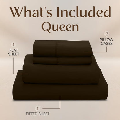 Utopia Bedding Queen Size Sheet Set – 4 Piece Bed Sheets, Soft and Breathable Microfiber, Includes 1 Fitted Sheet, 1 Flat Sheet and 2 Pillowcases – Oeko Tex (Brown)