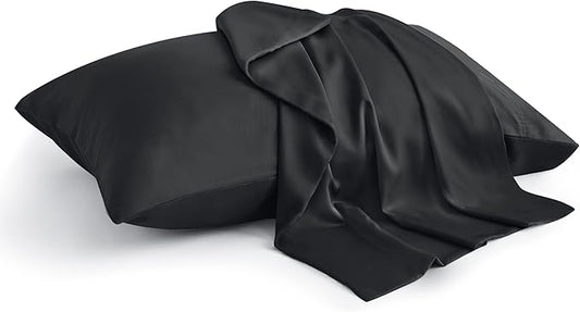 BEDELITE King Size Pillow Cases Set of 2, Rayon Derived from Bamboo, Cooling Pillow Cases for Hot Sleepers & Night Sweats, Breathable and Silky Soft Envelope Pillowcases(Black, 20"x40")