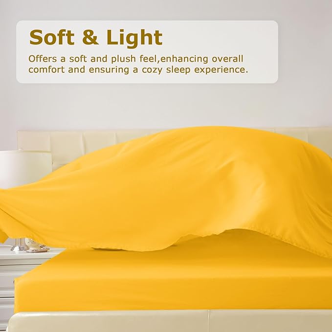 Twin XL Size Bed Sheet Set - 3 Piece Soft Microfiber Sheets with Deep Pockets, Cooling Technology, and Wrinkle-Free Pillowcase. Hotel-Quality, Durable Bedding, Spectra Yellow