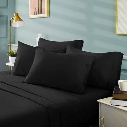 BYSURE 6 Pieces Bed Sheets Set(Queen, Black) - Hotel Luxury Super Soft 1800 Thread Count 100% Microfiber Sheets with Deep Pockets, Wrinkle & Fade Resistant