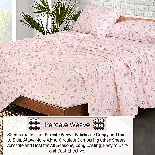 RUVANTI 100% Cotton Twin XL Sheets, Percale Weave Twin XL Set, Spring On