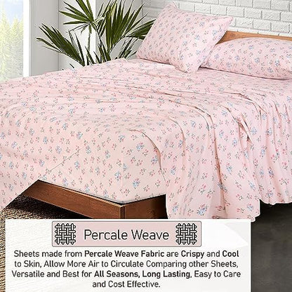 RUVANTI 100% Cotton California King Sheets, Percale Sheet Set, Spring On